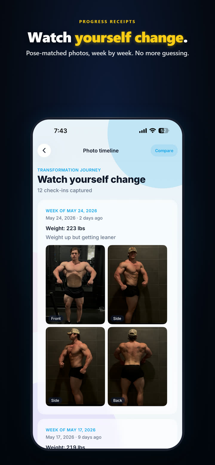 Pose-matched progress photos